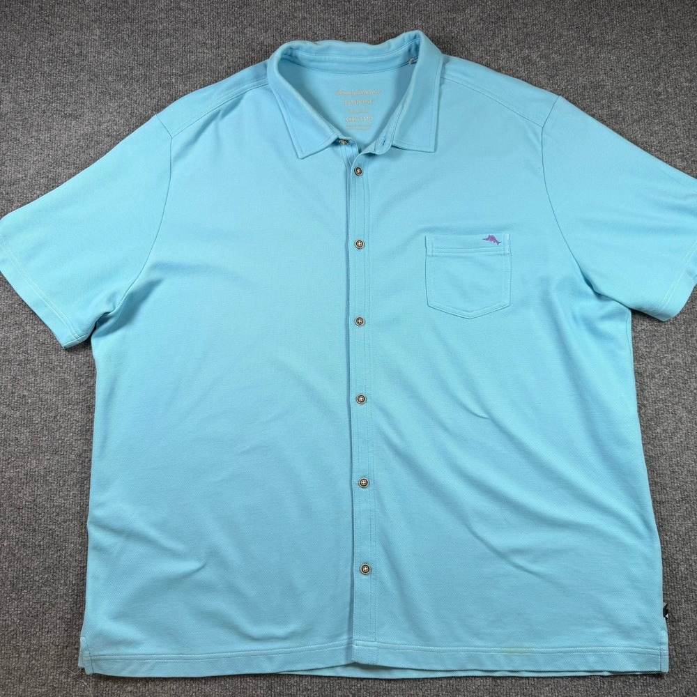 Tommy Bahama Button Up Shirt Mens XXXL Blue IslandZone Supima Short Sleeve